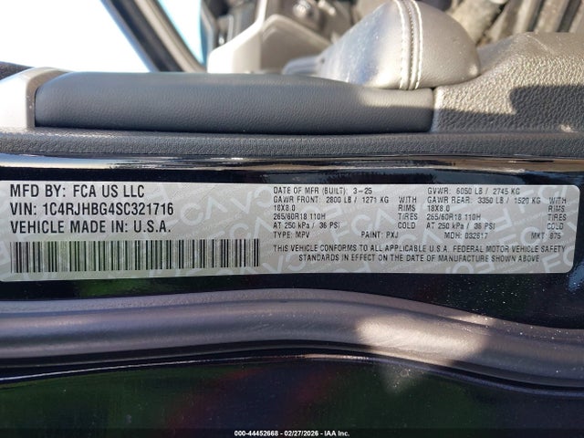 2025 Jeep Grand Cherokee Limited 4x4 მანქანა იყიდება აუქციონზე, vin: 1C4RJHBG4SC321716, აუქციონის ნომერი: 44452668