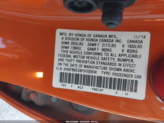 2HGFB6E5XFH700934 Honda CIVIC SI