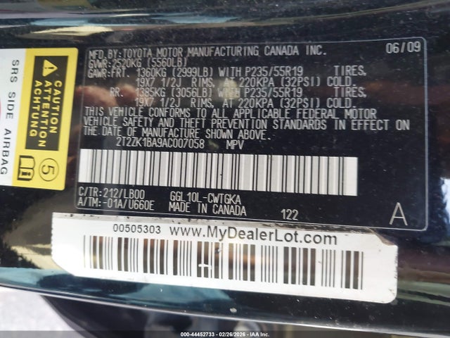 Aukcja sprzedaży 2010 Lexus Rx 350, vin: 2T2ZK1BA9AC007058, numer aukcji: 44452733