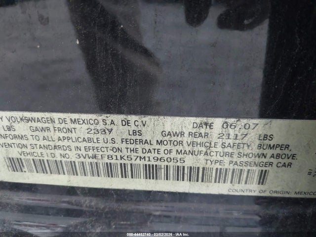 Продаж на аукціоні авто 2007 Volkswagen Jetta Wolfsburg Edition, vin: 3VWEF81K57M196055, номер лоту: 44452740