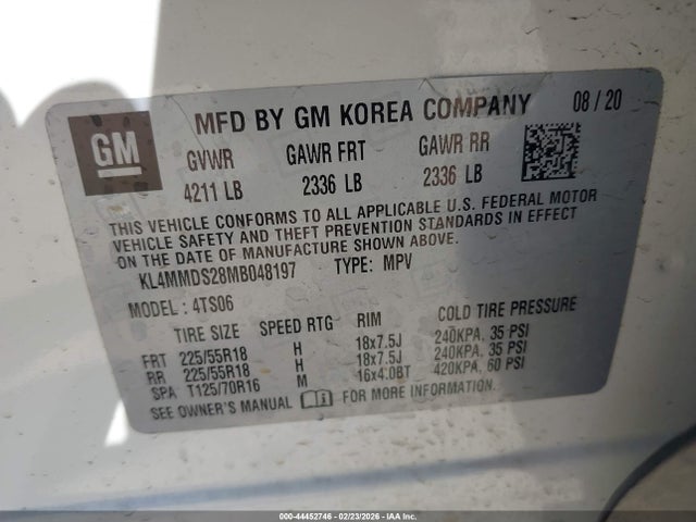 44452746 :رقم المزاد ، KL4MMDS28MB048197 vin ، 2021 Buick Encore Gx Fwd Select مزاد بيع