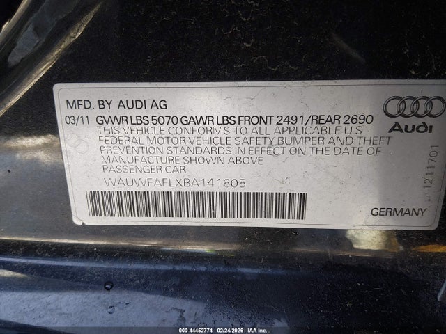 2011 AUDI A4 WAUWFAFLXBA141605 Photo 8