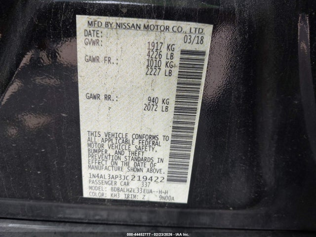 Nissan Altima 2.5 Sr 2018 1N4AL3AP3JC219422 Image 9