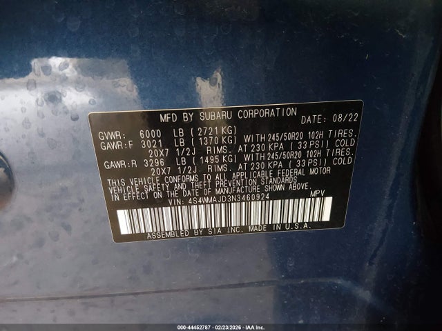 4S4WMAJD3N3460924 Subaru Ascent Onyx Edition