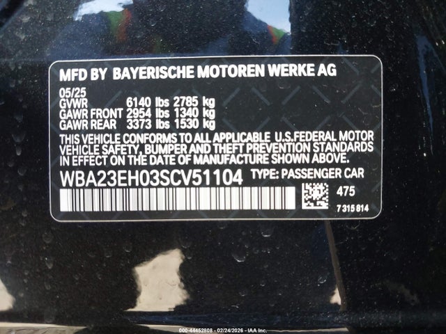 Продажа на аукционе авто 2025 Bmw 740i, vin: WBA23EH03SCV51104, номер лота: 44452808