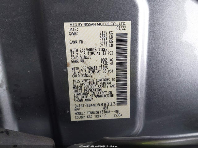 5N1BT3BB4NC688313 Nissan Rogue Sv Intelligent Awd