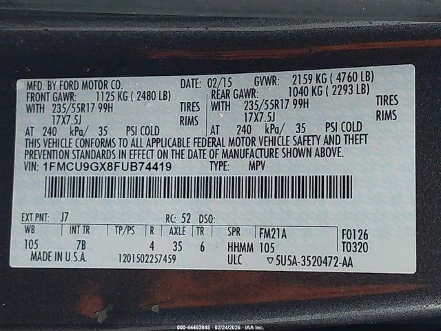 Продажа на аукционе авто 2015 Ford Escape Se, vin: 1FMCU9GX8FUB74419, номер лота: 44452845