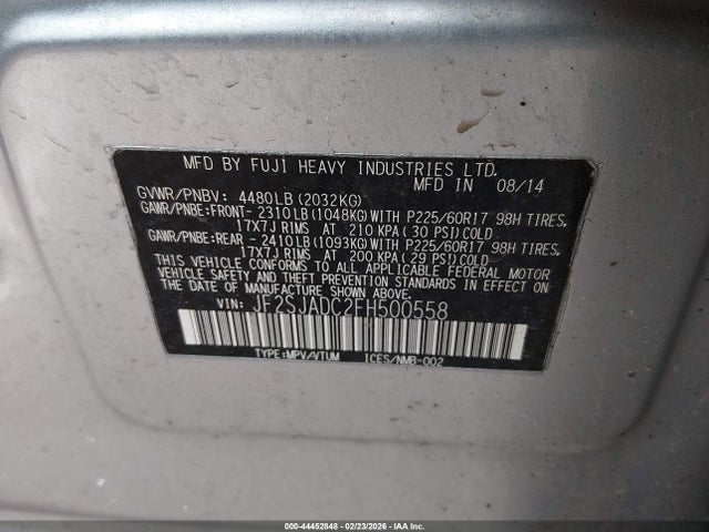44452848 :رقم المزاد ، JF2SJADC2FH500558 vin ، 2015 Subaru Forester 2.5i Premium مزاد بيع