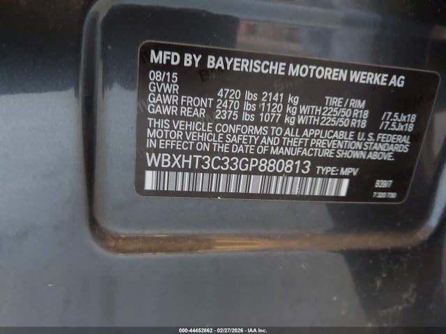 44452862 :رقم المزاد ، WBXHT3C33GP880813 vin ، 2016 Bmw X1 Xdrive28i مزاد بيع