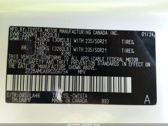 44452886 :رقم المزاد ، 2T2BAMCAXRC056754 vin ، 2024 Lexus Rx 350 Luxury مزاد بيع