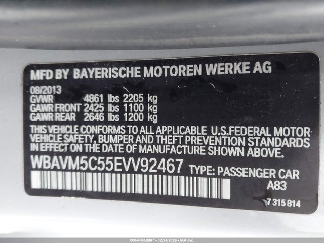 2014 Bmw X1 Xdrive35i მანქანა იყიდება აუქციონზე, vin: WBAVM5C55EVV92467, აუქციონის ნომერი: 44452887