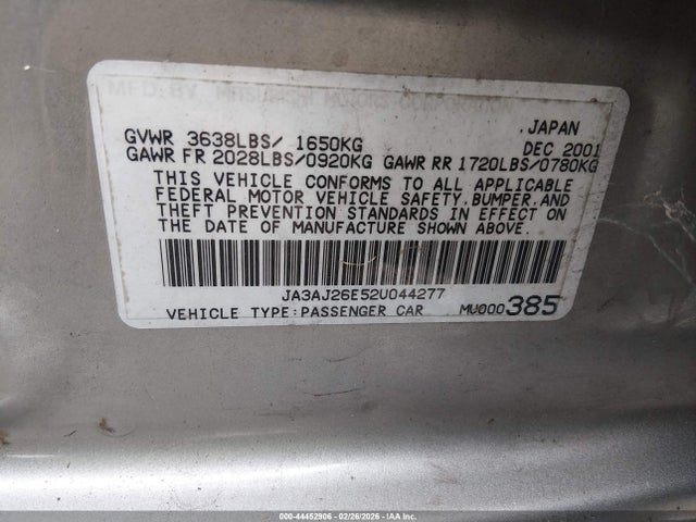 2002 MITSUBISHI LANCER JA3AJ26E52U044277 Photo 8