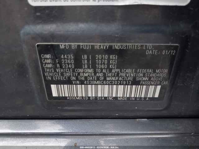 44452913 :رقم المزاد ، 4S3BMBC60C3021913 vin ، 2012 Subaru Legacy 2.5i Premium مزاد بيع