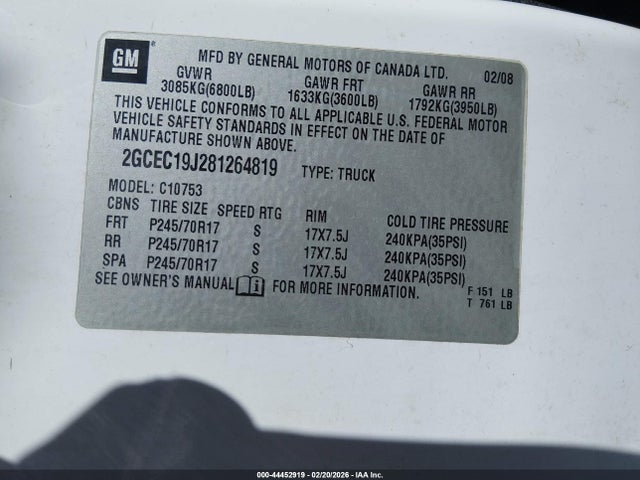 2008 CHEVROLET SILVERADO 1500 2GCEC19J281264819 Photo 8