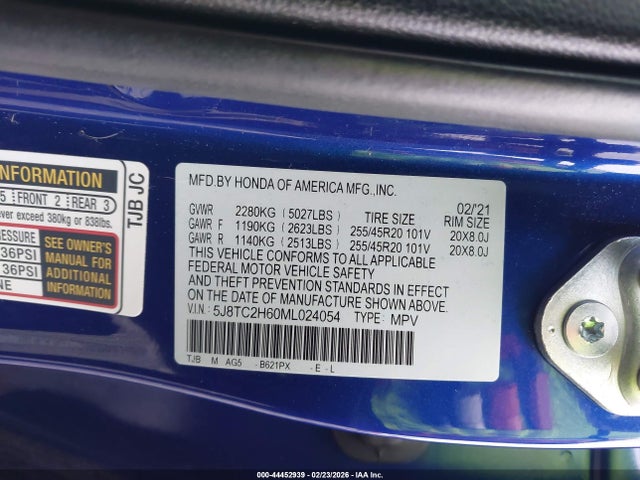 2021 Acura Rdx A-spec Package მანქანა იყიდება აუქციონზე, vin: 5J8TC2H60ML024054, აუქციონის ნომერი: 44452939