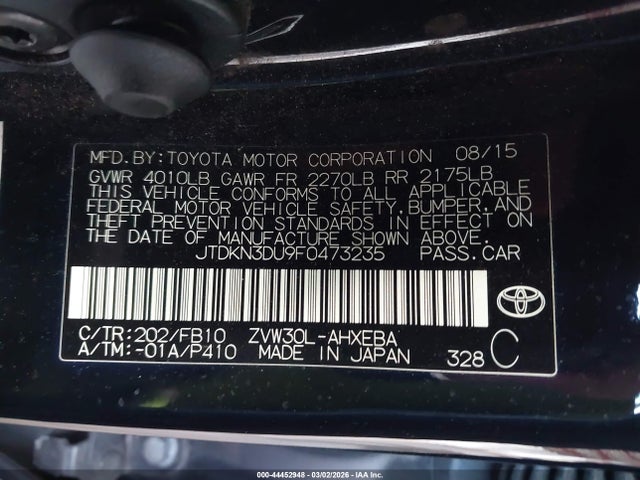 Toyota Prius Three 2015 JTDKN3DU9F0473235 Image 9