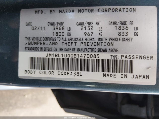 Aukcja sprzedaży 2011 Mazda Mazda3 I Sport, vin: JM1BL1UG0B1470085, numer aukcji: 44452977