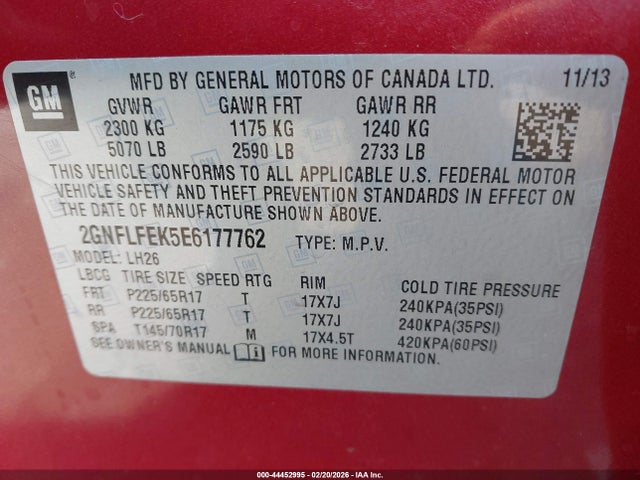 Продажа на аукционе авто 2014 Chevrolet Equinox 1lt, vin: 2GNFLFEK5E6177762, номер лота: 44452995
