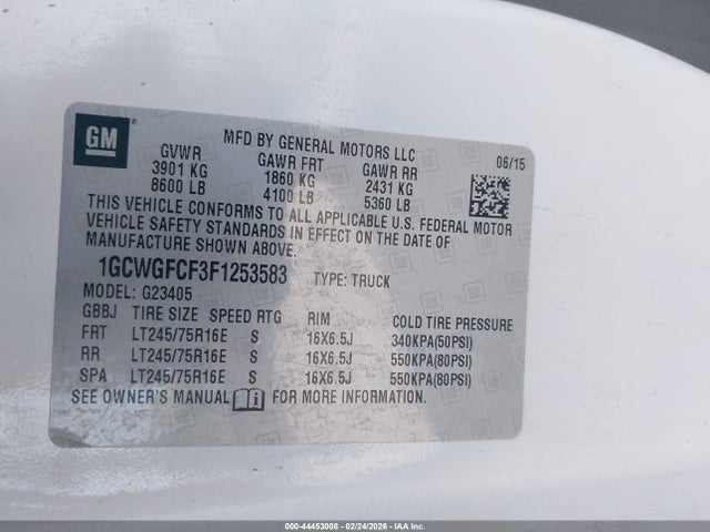 Chevrolet Express 2500 Work Van 2015 1GCWGFCF3F1253583 Image 9