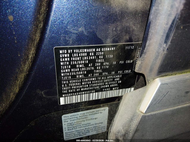 Aukcja sprzedaży 2013 Volkswagen Tiguan Se, vin: WVGBV3AX4DW559198, numer aukcji: 44453043