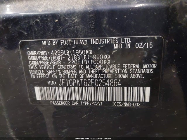 Aukcja sprzedaży 2015 Subaru Impreza 2.0i Sport Premium, vin: JF1GPAT62FG254864, numer aukcji: 44453098