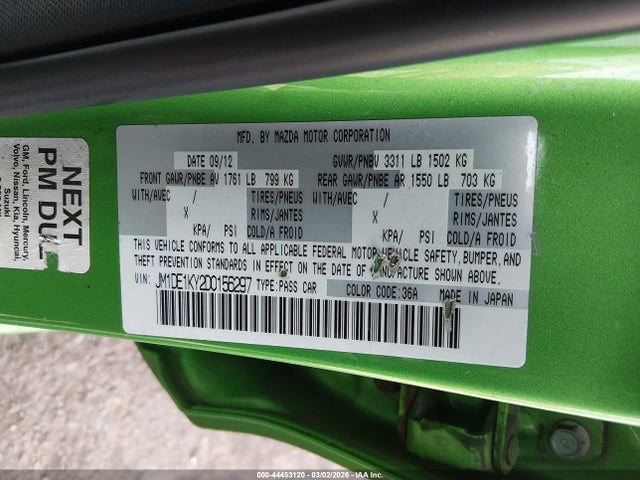 44453120 :رقم المزاد ، JM1DE1KY2D0156297 vin ، 2013 Mazda Mazda2 Sport مزاد بيع