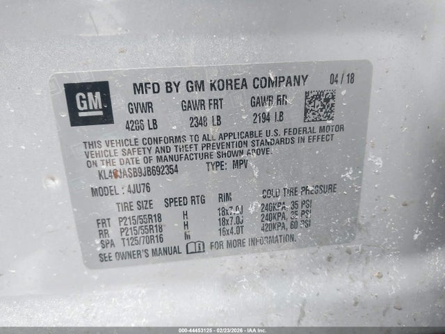 44453125 :رقم المزاد ، KL4CJASB9JB692354 vin ، 2018 Buick Encore Preferred مزاد بيع