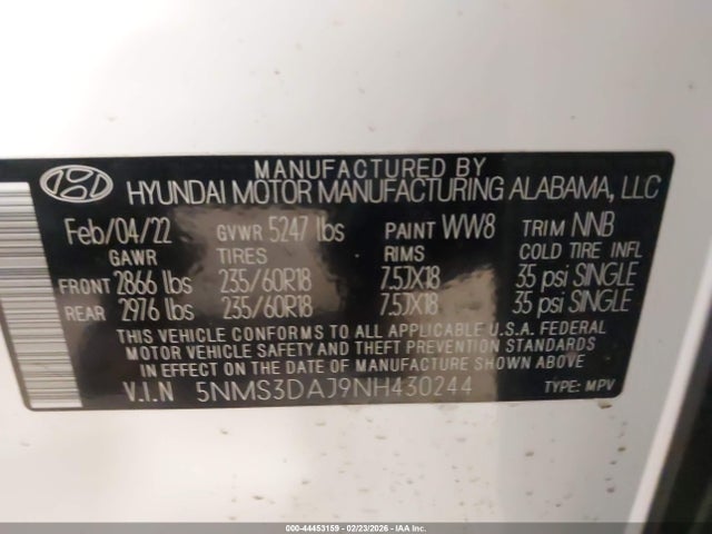 2022 HYUNDAI SANTA FE 5NMS3DAJ9NH430244 Photo 8