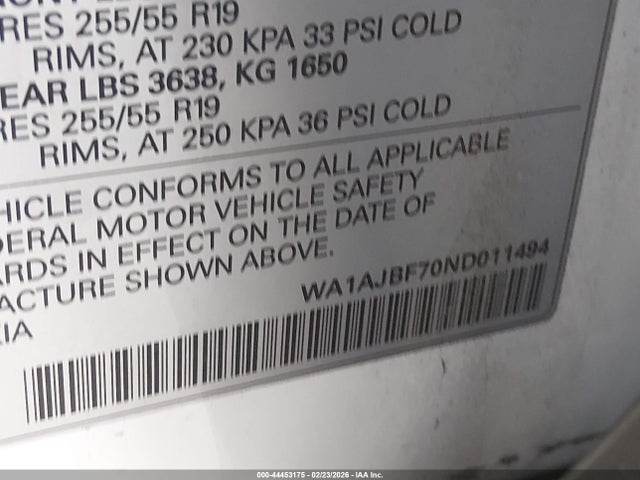 Продажа на аукционе авто 2022 Audi Q7 Premium 45 Tfsi Quattro Tiptronic, vin: WA1AJBF70ND011494, номер лота: 44453175