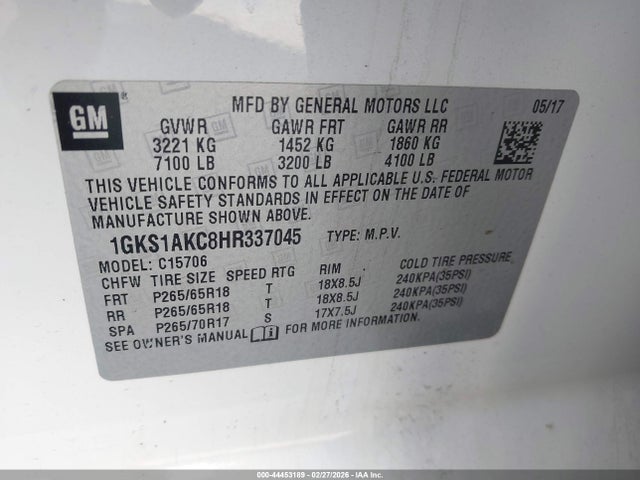GMC YUKON SLE 2017 1GKS1AKC8HR337045 Image 9