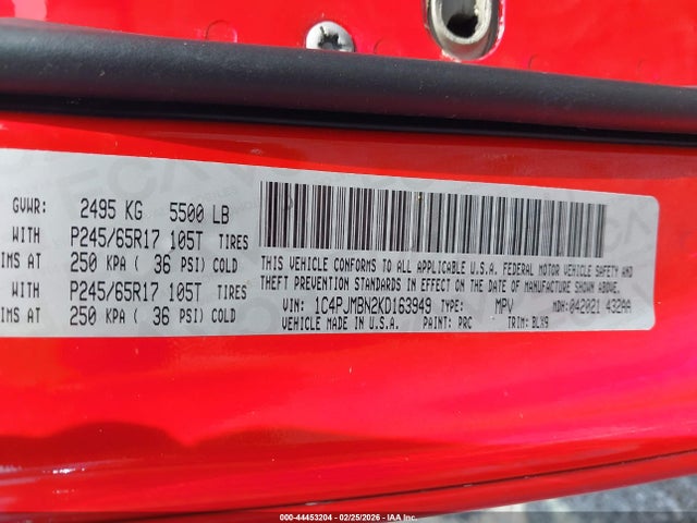 1C4PJMBN2KD163949 Jeep Cherokee Trailhawk Elite 4x4