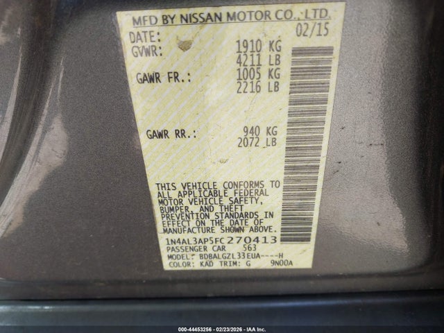 Aukcja sprzedaży 2015 Nissan Altima 2.5 S, vin: 1N4AL3AP5FC270413, numer aukcji: 44453256
