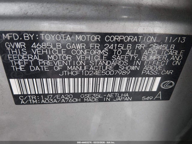 Aukcja sprzedaży 2014 Lexus Is 250, vin: JTHCF1D24E5007989, numer aukcji: 44453276