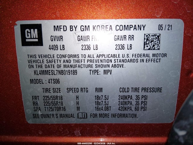 44453295 :رقم المزاد ، KL4MMESL7NB019189 vin ، 2022 Buick Encore Gx Awd Select مزاد بيع