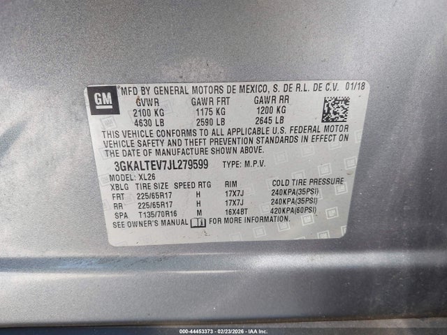 Aukcja sprzedaży 2018 Gmc Terrain Sle, vin: 3GKALTEV7JL279599, numer aukcji: 44453373