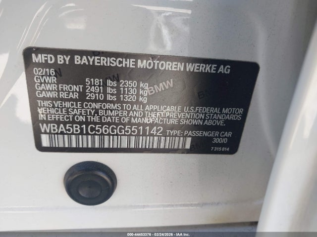 Aukcja sprzedaży 2016 Bmw 535i, vin: WBA5B1C56GG551142, numer aukcji: 44453376