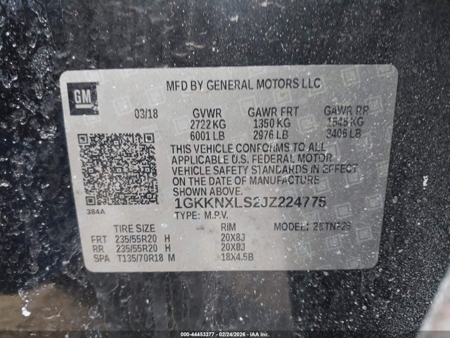44453377 :رقم المزاد ، 1GKKNXLS2JZ224775 vin ، 2018 Gmc Acadia Denali مزاد بيع