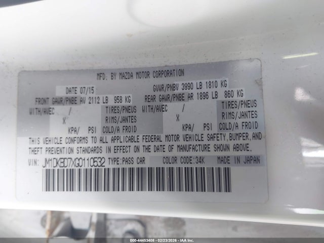 Продаж на аукціоні авто 2016 Mazda Cx-3 Grand Touring, vin: JM1DKBD7XG0110532, номер лоту: 44453408