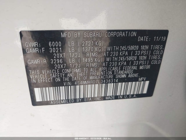 4S4WMARD7L3438314 Subaru Ascent Touring