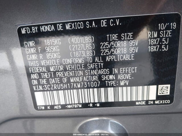 Honda HR-V SPORT 2019 3CZRU5H17KM731007 Image 9