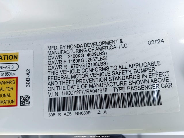 1HGCY2F77RA041918 Honda Accord Hybrid Sport-l