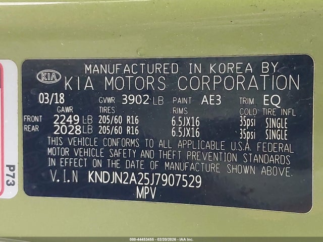 Aukcja sprzedaży 2018 Kia Soul, vin: KNDJN2A25J7907529, numer aukcji: 44453455