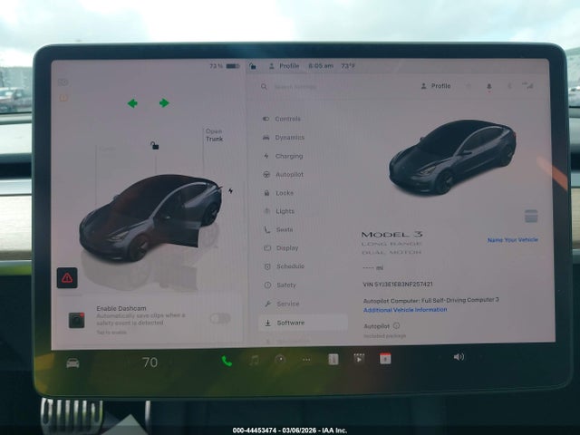 44453474 :رقم المزاد ، 5YJ3E1EB3NF257421 vin ، 2022 Tesla Model 3 Long Range Dual Motor All-wheel Drive مزاد بيع