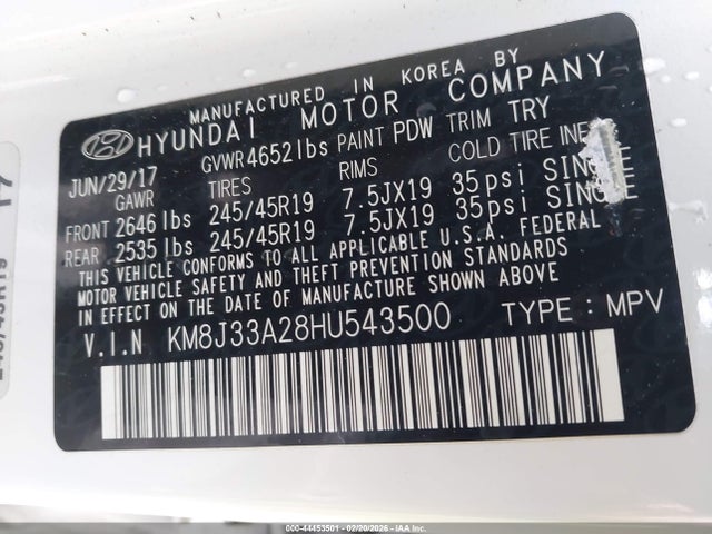 KM8J33A28HU543500 Hyundai Tucson Night