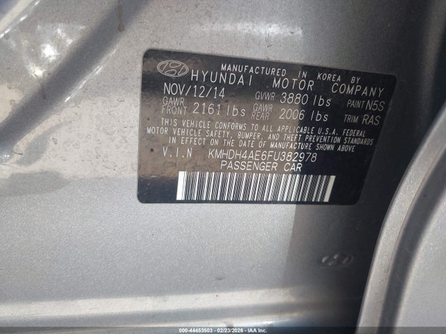 KMHDH4AE6FU382978 Hyundai ELANTRA SE