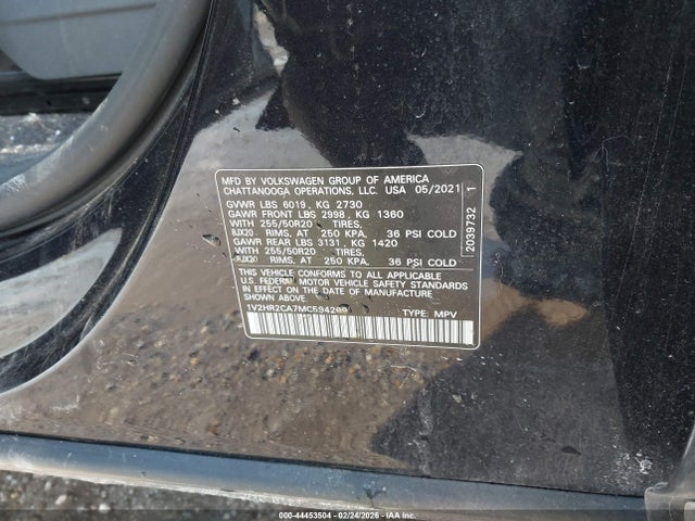 Продажа на аукционе авто 2021 Volkswagen Atlas 3.6l V6 Se W/technology, vin: 1V2HR2CA7MC594209, номер лота: 44453504