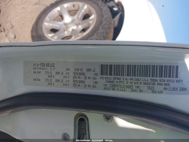 Aukcja sprzedaży 2018 Ram 1500 Laramie  4x4 5'7 Box, vin: 1C6RR7NT9JS194825, numer aukcji: 44453546