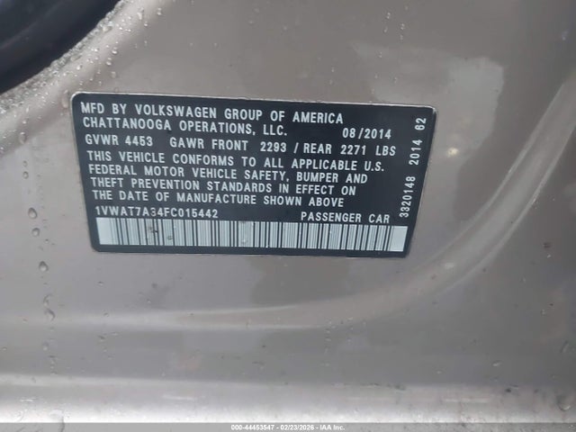 Продаж на аукціоні авто 2015 Volkswagen Passat 1.8t S, vin: 1VWAT7A34FC015442, номер лоту: 44453547
