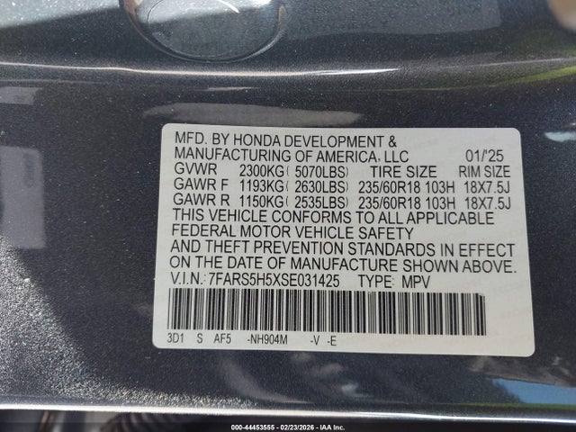 Auction sale of the 2025 Honda Cr-v Hybrid Sport, vin: 7FARS5H5XSE031425, lot number: 44453555