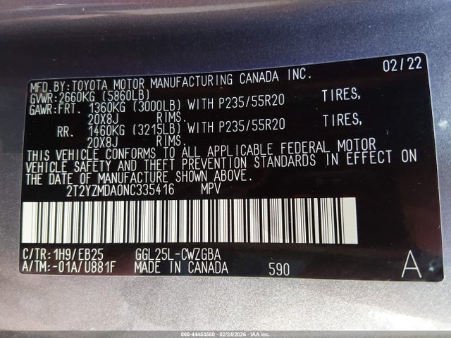 Продаж на аукціоні авто 2022 Lexus Rx 350 F Sport Handling, vin: 2T2YZMDA0NC335416, номер лоту: 44453580